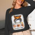 One Thankful Teacher's Aide Messy Bun Thanksgiving Fall Women Long Sleeve T-Shirt, novelty gifts, funny gifts