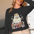Spooky Teacher Groovy Retro Ghost Teacher Halloween 2023 For Men Women Kids Women Long Sleeve T-Shirt, novelty gifts, funny gifts
