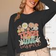 Teach Love Inspire Retro Groovy Daisy Back To School Teacher For Men Women Kids Women Long Sleeve T-Shirt, novelty gifts, funny gifts