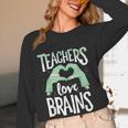 Teachers Love Brains Halloween Costume Trick Treat Zombie Women Long Sleeve T-Shirt, novelty gifts, funny gifts