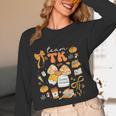 Team TK Crew Preppy Coquette Bow Pumpkin Fall TK Teacher Women Long Sleeve T-Shirt, novelty gifts, funny gifts