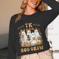 TK Boo Crew Preppy Halloween Floral Ghost TK Teacher Team TK Women Long Sleeve T-Shirt, novelty gifts, funny gifts TK Boo Crew Preppy Halloween Floral Ghost TK Teacher Team TK Women Long Sleeve T-Shirt, novelty gifts, funny gifts