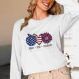 American Flag Teach Love Freedom Preschool Teacher 4th July Women Long Sleeve T-Shirt, novelty gifts, funny gifts