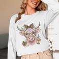 Cute Floral Highland Cow Back To School For Women Teacher Women Long Sleeve T-Shirt, novelty gifts, funny gifts