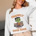 Cute Halloween Teacher Librarian Frankenstein Reading Books Women Long Sleeve T-Shirt, novelty gifts, funny gifts