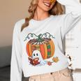 Fall Book Pumpkin Books Ghost Reading Halloween Teacher Women Long Sleeve T-Shirt, novelty gifts, funny gifts