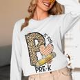 P Is For Pre K Teacher Leopard First Day Of School For Men Women Girls Kids Women Long Sleeve T-Shirt, novelty gifts, funny gifts