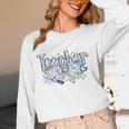 Teacher Blue Chinoiserie Coquette Bow Heart Teacher Life Women Long Sleeve T-Shirt, novelty gifts, funny gifts Teacher Blue Chinoiserie Coquette Bow Heart Teacher Life Women Long Sleeve T-Shirt, novelty gifts, funny gifts