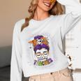 Witchy Teacher Halloween Messy Bun Teacher Bleached Women Long Sleeve T-Shirt, novelty gifts, funny gifts Witchy Teacher Halloween Messy Bun Teacher Bleached Women Long Sleeve T-Shirt, novelty gifts, funny gifts