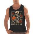 Read In Peace Skeleton Reading Book Halloween Teacher Men Tank Top, trending gift Read In Peace Skeleton Reading Book Halloween Teacher Men Tank Top, trending gift