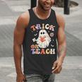 Groovy Halloween Trick Or Teach Retro Floral Ghost Teacher Men Tank Top, Groovy Teacher Tank Tops, funny gift Groovy Halloween Trick Or Teach Retro Floral Ghost Teacher Men Tank Top, Groovy Teacher Tank Tops, funny gift