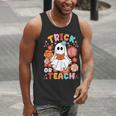 Groovy Halloween Trick Or Teach Retro Floral Ghost Teacher For Men Women Kids Men Tank Top, Groovy Teacher Tank Tops, funny gift Groovy Halloween Trick Or Teach Retro Floral Ghost Teacher For Men Women Kids Men Tank Top, Groovy Teacher Tank Tops, funny gift