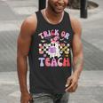 Trick Or Teach Halloween Teacher Floral Ghost Groovy Men Tank Top, Groovy Teacher Tank Tops, funny gift