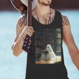 Ghost Library Halloween Book Reading Books Lover Teacher Men Tank Top, gift for family, gift for coworker