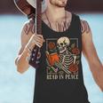 Read In Peace Skeleton Reading Book Halloween Teacher Men Tank Top, gift for family, gift for coworker Read In Peace Skeleton Reading Book Halloween Teacher Men Tank Top, gift for family, gift for coworker