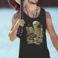 Skeleton Book Floral Skull Halloween Teacher Costume Men Tank Top, gift for family, gift for coworker