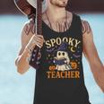 Spooky Teacher Halloween Cute Ghost Pumpkin Reading Women Men Tank Top, gift for family, gift for coworker