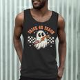 Trick Or Teach Groovy Retro Ghost Halloween Teacher Kids Men Tank Top, novelty gifts, funny gifts