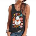 Groovy Halloween Trick Or Teach Retro Floral Ghost Teacher For Men Women Kids Flowy Tank, trending gift