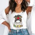 Teacher Life Messy Bun Glasses Leopard Sunflower Flowy Tank, funny gift Teacher Life Messy Bun Glasses Leopard Sunflower Flowy Tank, funny gift