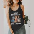 Easily Distracted By Cats & History Teacher Women Men Flowy Tank, funny design