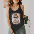 Messy Bun Spooky Teacher Bleached Halloween Teachers Flowy Tank, funny design