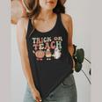 Trick Or Teach Pumpkin Candy Corn Ghost Halloween Teacher Flowy Tank, funny design