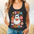 Groovy Halloween Trick Or Teach Retro Floral Ghost Teacher For Men Women Kids Flowy Tank, gift for family, gift for coworker