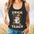 Halloween Teacher Shirts Women School Trick Or Teach Groovy Flowy Tank, gift for family, gift for coworker