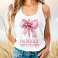 I'm Literally Just a Teacher Pencil Coquette Bow School Flowy Tank, gift for family, gift for coworker I'm Literally Just a Teacher Pencil Coquette Bow School Flowy Tank, gift for family, gift for coworker