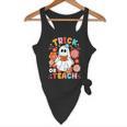 Groovy Halloween Trick Or Teach Retro Floral Ghost Teacher For Men Women Kids Flowy Tank, novelty gifts, funny gifts