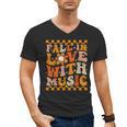 Fall In Love With Music Groovy Thanksgiving Music Teacher Men Women Girls Kids Men's V-Neck T-Shirt, Groovy Teacher Gifts, trending gift