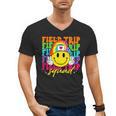 Field Trip Squad Groovy Field Day Smile Face Teacher Tie Dye Men's V-Neck T-Shirt, Groovy Teacher Gifts, trending gift