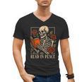 Read In Peace Skeleton Reading Book Halloween Teacher Men's V-Neck T-Shirt, trending gift