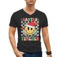 Santas Favorite Teacher Retro Groovy Smile Face Christmas Men's V-Neck T-Shirt, Groovy Teacher Gifts, trending gift