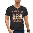 Teacher Halloween Trick Or Teach Cute Ghost Coffee Pumpkins Men's V-Neck T-Shirt, trending gift