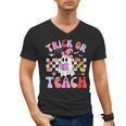 Trick Or Teach Halloween Teacher Floral Ghost Groovy Men's V-Neck T-Shirt, Groovy Teacher Gifts, trending gift Trick Or Teach Halloween Teacher Floral Ghost Groovy Men's V-Neck T-Shirt, Groovy Teacher Gifts, trending gift