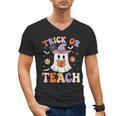 Trick Or Teach Teacher Groovy Ghost Halloween Teacher Men's V-Neck T-Shirt, Groovy Teacher Gifts, trending gift