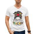 Teacher Life Messy Bun Glasses Leopard Sunflower Men's V-Neck T-Shirt, trending gift