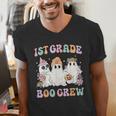 1st Grade Boo Crew Groovy Halloween Floral Ghost Kid Teacher Men's V-Neck T-Shirt, Groovy Teacher Shirts, funny gift 1st Grade Boo Crew Groovy Halloween Floral Ghost Kid Teacher Men's V-Neck T-Shirt, Groovy Teacher Shirts, funny gift