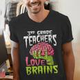 3rd Grade Teachers Love Brains Zombie Teacher Halloween Men's V-Neck T-Shirt, funny gift