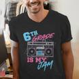 6th Grade Is My Jam Vintage 80s Boombox Teacher Student Men's V-Neck T-Shirt, funny gift