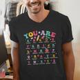 Alphabet Positive Affirmations Back To School Teacher Men's V-Neck T-Shirt, funny gift Alphabet Positive Affirmations Back To School Teacher Men's V-Neck T-Shirt, funny gift