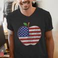 American Flag Teachers Students Apple 4th Of July Vintage Men's V-Neck T-Shirt, funny gift American Flag Teachers Students Apple 4th Of July Vintage Men's V-Neck T-Shirt, funny gift