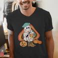 Art Teacher Painting Brushes Retro Pumpkin Ghost Artist Men's V-Neck T-Shirt, funny gift