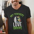Art Teachers Love Brains Shirt Halloween Zombie Teaching Tee Men Women Kids Men's V-Neck T-Shirt, funny gift