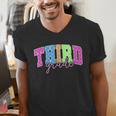 Back To School Neon Checkered Third Grade Colorful Teacher Men's V-Neck T-Shirt, funny gift