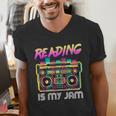 Back To School Retro Reading Is My Jam 80s Teacher Boombox Men's V-Neck T-Shirt, funny gift