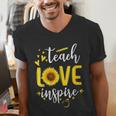 Back To School Teach Love And Inspire Teacher Sunflower Men's V-Neck T-Shirt, funny gift Back To School Teach Love And Inspire Teacher Sunflower Men's V-Neck T-Shirt, funny gift