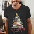 All Booked For Christmas Xmas Tree Teacher Holiday Pajamas Men's V-Neck T-Shirt, funny gift